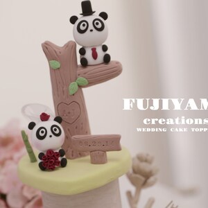 cute panda wedding cake topper,handmade couple cake topper,custom wedding cake topper,birthday cake topper,bride and groom cake topper