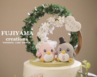 penguin wedding cake topper,handmade penguin couple cake topper,love birds cake topper,birthday cake topper,bride and groom cake topper