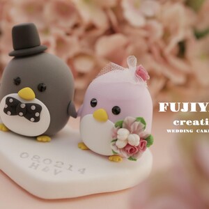 Pinguin Paar Tortendeko, Tortenstecker Liebespaar, Tortenstecker Braut und Bräutigam, Tortendeko Pinguin paar, Love Birds Tortendeko