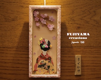 Handmade Japanese Geisha Maiko Wall Art,chiyogami kimono girl wall art,Geiko Home Decor,Japan Traditional Geisha Portrait Frame Art,J314