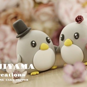 penguin wedding cake topper,handmade penguin couple cake topper,love birds cake topper,birthday cake topper,bride and groom cake topper