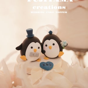penguin wedding cake topper,handmade penguin couple cake topper,love birds cake topper,birthday cake topper,bride and groom cake topper