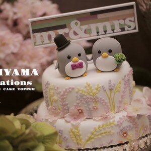 penguin wedding cake topper,handmade penguin couple cake topper,love birds cake topper,birthday cake topper,bride and groom cake topper