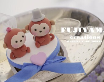 Adorno para tarta de bodas de pareja de monos, adorno para tarta hecho a mano, adorno para tarta del zodíaco chino, adorno para tarta personalizado, adorno para tarta de novios