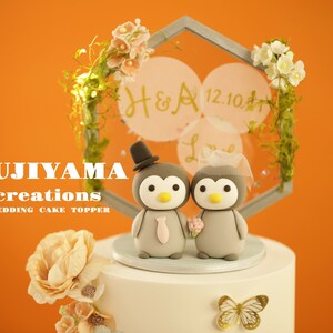 penguin wedding cake topper,handmade penguin couple cake topper,love birds cake topper,birthday cake topper,bride and groom cake topper