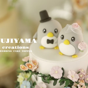 penguin wedding cake topper,handmade penguin couple cake topper,love birds cake topper,birthday cake topper,bride and groom cake topper