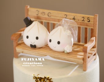 cute bao wedding cake topper,handmade couple cake topper,custom cake topper,birthday cake topper,bride and groom cake topper,anniversary