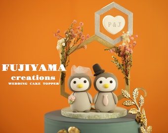 penguin wedding cake topper,handmade penguin couple cake topper,love birds cake topper,birthday cake topper,bride and groom cake topper