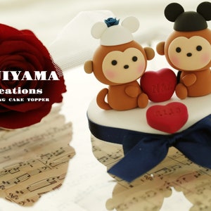 monkey couple wedding cake topper,handmade cake topper,Chiness Zodiace cake topper,custom cake topper,bride and groom cake topper