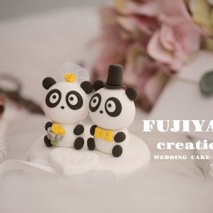 cute panda wedding cake topper,handmade couple cake topper,custom wedding cake topper,birthday cake topper,bride and groom cake topper