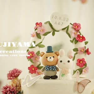 bunny and bear wedding cake topper,rabbit and bear cake topper,couple couple cake topper,birthday topper,bride and groom topper,wedding gift