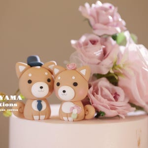 Shiba Inu paar Hochzeitstorte Topper, Inu Hund Cake Topper, Haustiere Kuchen Topper, Geburtstag, Braut und Bräutigam Topper, Chiness Sternzeichen Kuchen Topper