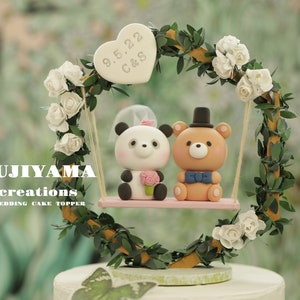 Panda und Bär Hochzeitstorte Topper,Brautpaar Kuchen Topper,handgemachte Tortenstecker,Hochzeitstorte Topper,Geburtstagstorte Topper, Hochzeitstorte Topper