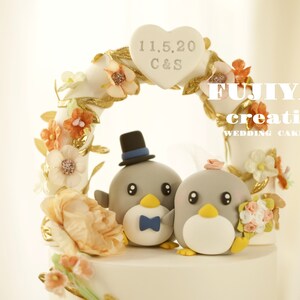penguin wedding cake topper,handmade penguin couple cake topper,love birds cake topper,birthday cake topper,bride and groom cake topper