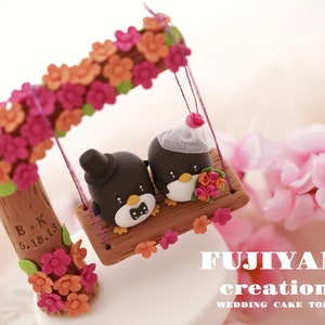 penguin wedding cake topper,handmade penguin couple cake topper,love birds cake topper,birthday cake topper,bride and groom cake topper