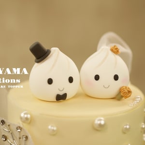 cute bao wedding cake topper,handmade couple cake topper,custom cake topper,birthday cake topper,bride and groom cake topper,anniversary