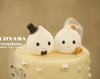 cute bao wedding cake topper,handmade couple cake topper,custom cake topper,birthday cake topper,bride and groom cake topper,anniversary