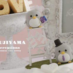 penguin wedding cake topper,handmade penguin couple cake topper,love birds cake topper,birthday cake topper,bride and groom cake topper