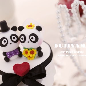 cute panda wedding cake topper,handmade couple cake topper,custom wedding cake topper,birthday cake topper,bride and groom cake topper