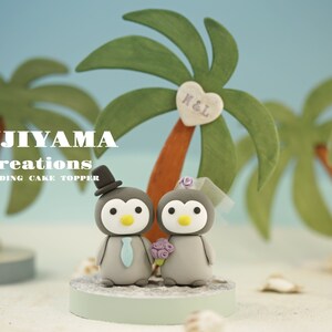 penguin wedding cake topper,handmade penguin couple cake topper,love birds cake topper,birthday cake topper,bride and groom cake topper
