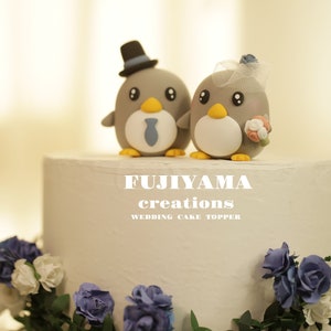 penguin wedding cake topper,handmade penguin couple cake topper,love birds cake topper,birthday cake topper,bride and groom cake topper