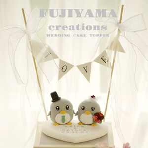 penguin wedding cake topper,handmade penguin couple cake topper,love birds cake topper,birthday cake topper,bride and groom cake topper