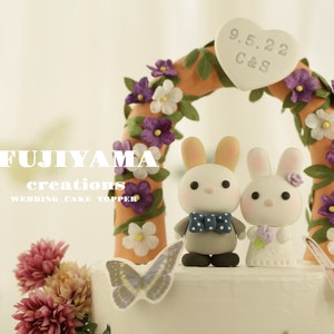 bunny wedding cake topper,rabbit cake topper,handmade couple cake topper,bunnies cake topper,Chiness Zodiace topper,bride and groom topper