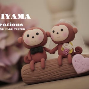 monkey couple wedding cake topper,handmade cake topper,Chiness Zodiace cake topper,custom cake topper,bride and groom cake topper