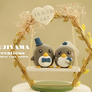 penguin wedding cake topper,handmade penguin couple cake topper,love birds cake topper,birthday cake topper,bride and groom cake topper