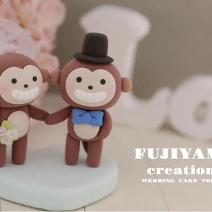 monkey couple wedding cake topper,handmade cake topper,Chiness Zodiace cake topper,custom cake topper,bride and groom cake topper