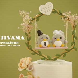 penguin wedding cake topper,handmade penguin couple cake topper,love birds cake topper,birthday cake topper,bride and groom cake topper