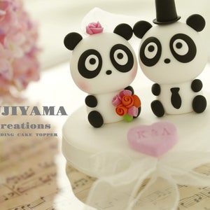 cute panda wedding cake topper,handmade couple cake topper,custom wedding cake topper,birthday cake topper,bride and groom cake topper