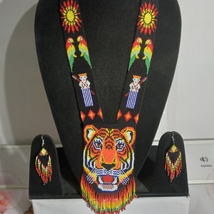 Tiger Perlenkette,Ukrainische Gerdan Halskette | Grobstrick| Ethnische | Tribal | Halskette | Einzigartige | Afrikanische Frau Halskette, für Beschenkt, mit Ohrring