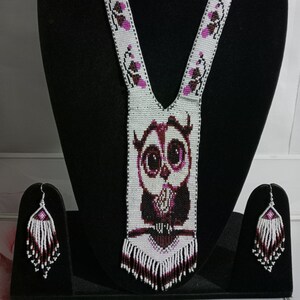 Coruja com miçangas/gerdan ucraniano, colar tradicional ucraniano, joias artesanais, colar com miçangas, colar ucraniano/longo, com brinco