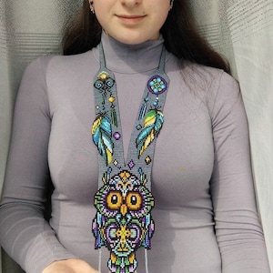Eule Perlen Halskette/handgefertigte Halskette/ German Halskette/traditionell/handgefertigter Schmuck/Perlenkette/Ukrainian/lange Kette/mit Ohrring