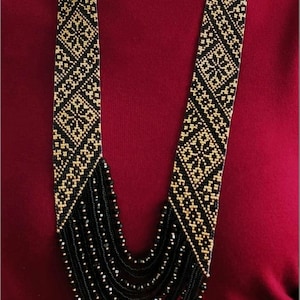 Golden & Black Beaded ,Ukrainian Necklace,beaded necklace Gerdan with national Ukrainian pattern in traditional Ukrainian,with Earring Free