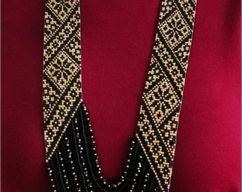 Golden & Black Beaded ,Ukrainian Necklace,beaded necklace Gerdan with national Ukrainian pattern in traditional Ukrainian,with Earring Free