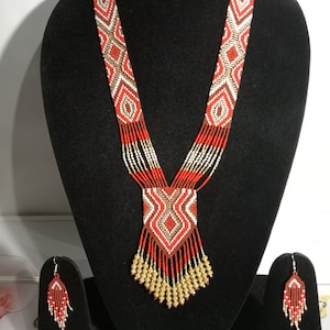 Ukrainische gerdan,Traditionelle Halskette, Perlen handgefertigt,Ukrainian schmuck, lange Halskette Flok Ukrainischen Kette, mit Ohrringen