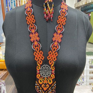 Gerdan ucraniano, colar tradicional, contas feitas à mão, colar de contas, joias ucranianas, colar longo flok Nacklace ucraniano, com brincos