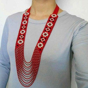 Gerdan ucraniano, colar tradicional, contas feitas à mão, colar de contas, joias ucranianas, colar longo flok Nacklace ucraniano, com brincos