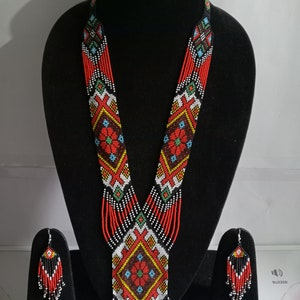 Ukrainische gerdan,Traditionelle Halskette, Perlen handgefertigt,Ukrainian schmuck, lange Halskette Flok Ukrainischen Kette, mit Ohrringen
