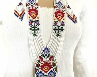 Ukrainian gerdan,Traditional Necklace,Beaded handmade,beaded Necklace,Ukrainian jewelry,long Necklace flok Ukrainian Nacklace, with earrings