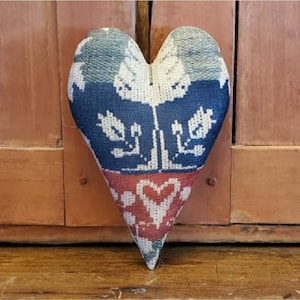 Coverlet heart pillow, Antique blanket heart pillow, Prim heart decor