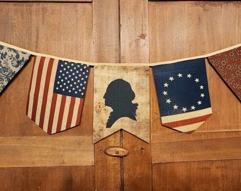 American flag banner,Primitive George Washington silhouette,Primitive flag banner