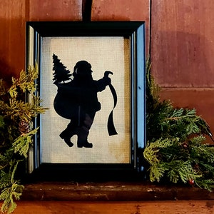 Santa Claus silhouette,Primitive Santa,Framed Santa decor