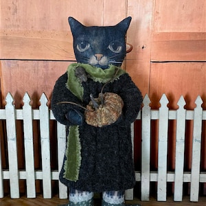 Primitive Cat doll,Folk art cat doll,Pretty Kitty handmade doll