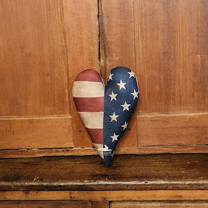 Flag primitive heart pillow, Antique stars and stripes heart pillow, Prim heart decor