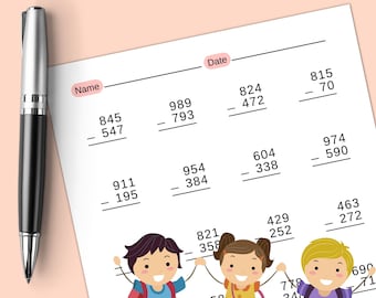 Three Digits Subtraction worksheets, Subtraction Practice Pages With and Without Borrowing (Mixed)