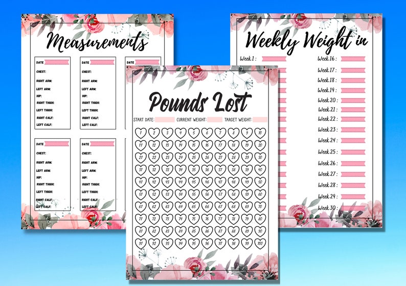 Printable Weight Loss Tracker Journal Chart Planner Track, 100 Pounds