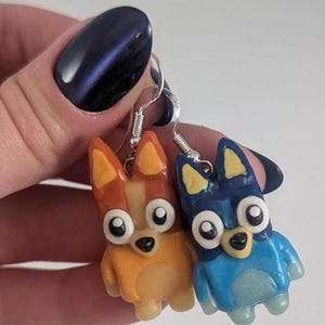 Blue Dog Earrings, Blue Heeler Earrings, Blue and Orange Heeler, TV Show Earrings, Cute Blue Dog Earrings, Kids Earrings, Dog Earrings